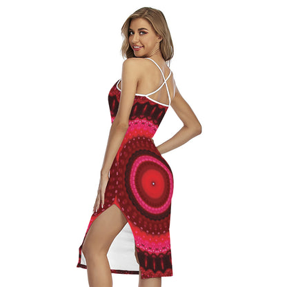Red Kaleidoscope Print Cross Back Cami Dress