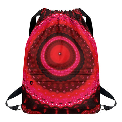 Red Kaleidoscope Print Drawstring Backpack