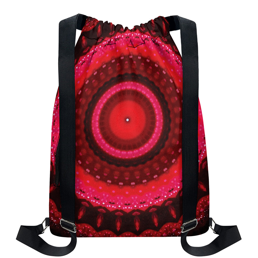 Red Kaleidoscope Print Drawstring Backpack