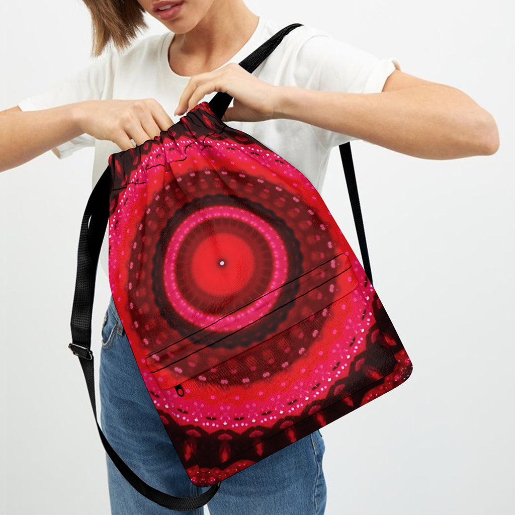 Red Kaleidoscope Print Drawstring Backpack
