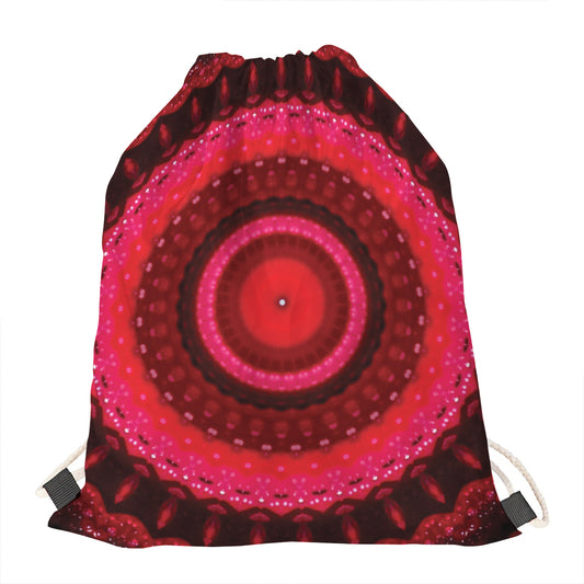 Red Kaleidoscope Print Drawstring Bag