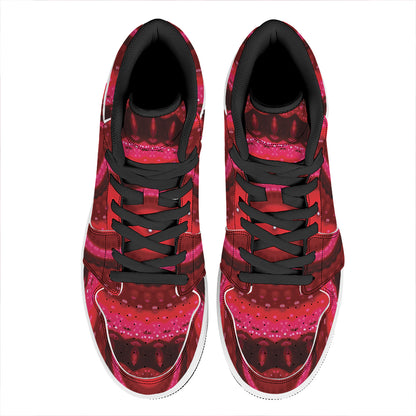 Red Kaleidoscope Print High Top Leather Sneakers