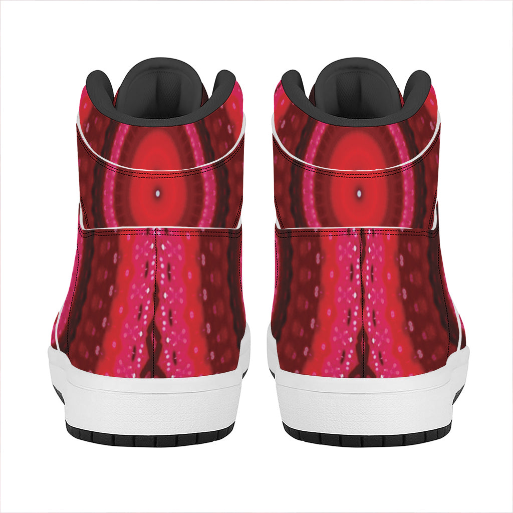 Red Kaleidoscope Print High Top Leather Sneakers