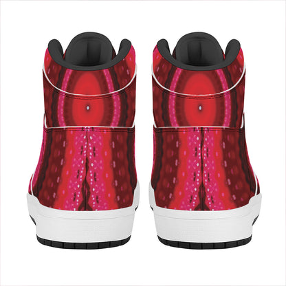 Red Kaleidoscope Print High Top Leather Sneakers
