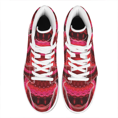 Red Kaleidoscope Print High Top Leather Sneakers