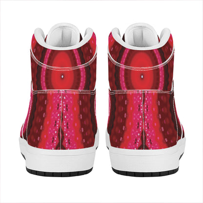 Red Kaleidoscope Print High Top Leather Sneakers
