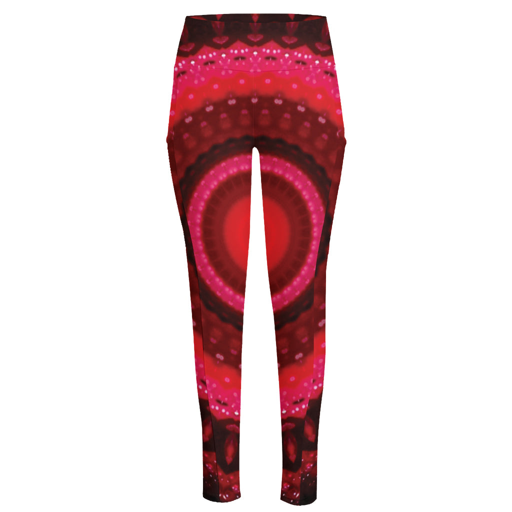 Red Kaleidoscope Print High-Waisted Pocket Leggings