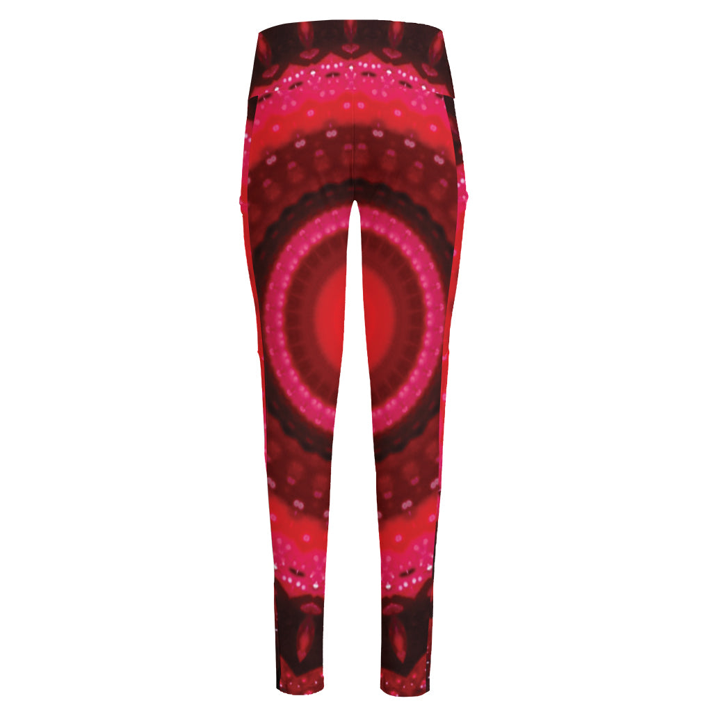 Red Kaleidoscope Print High-Waisted Pocket Leggings
