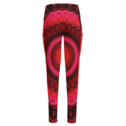 Red Kaleidoscope Print High-Waisted Pocket Leggings