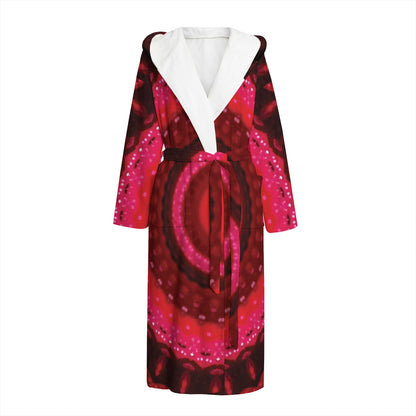 Red Kaleidoscope Print Hooded Bathrobe