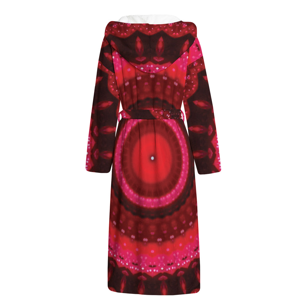 Red Kaleidoscope Print Hooded Bathrobe