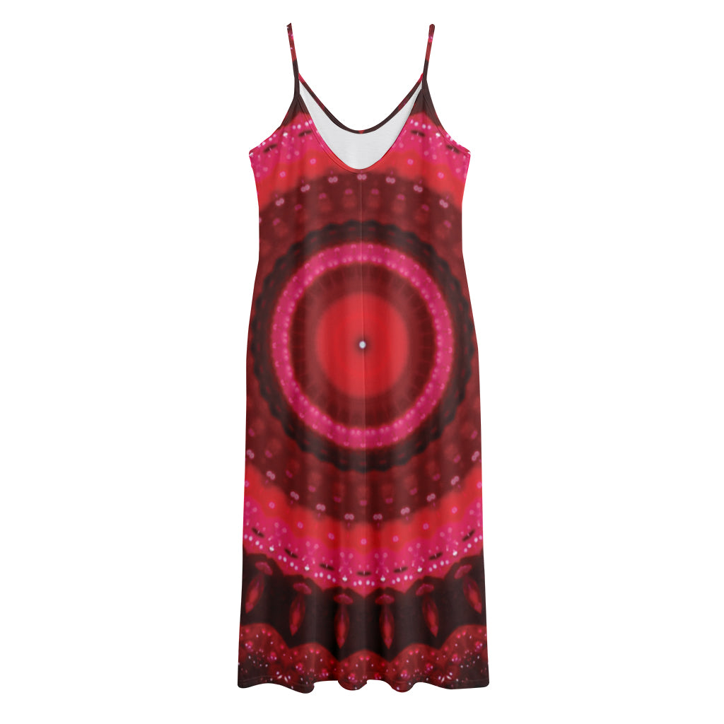 Red Kaleidoscope Print Jersey Midi Cami Dress
