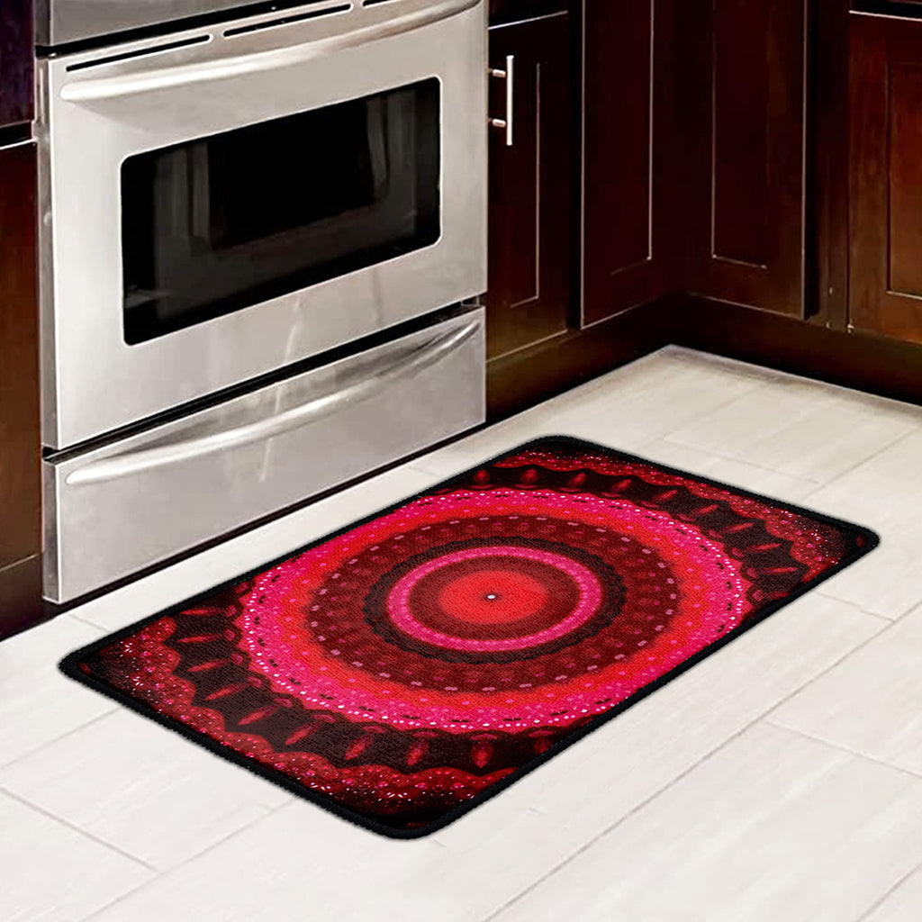 Red Kaleidoscope Print Kitchen Mat