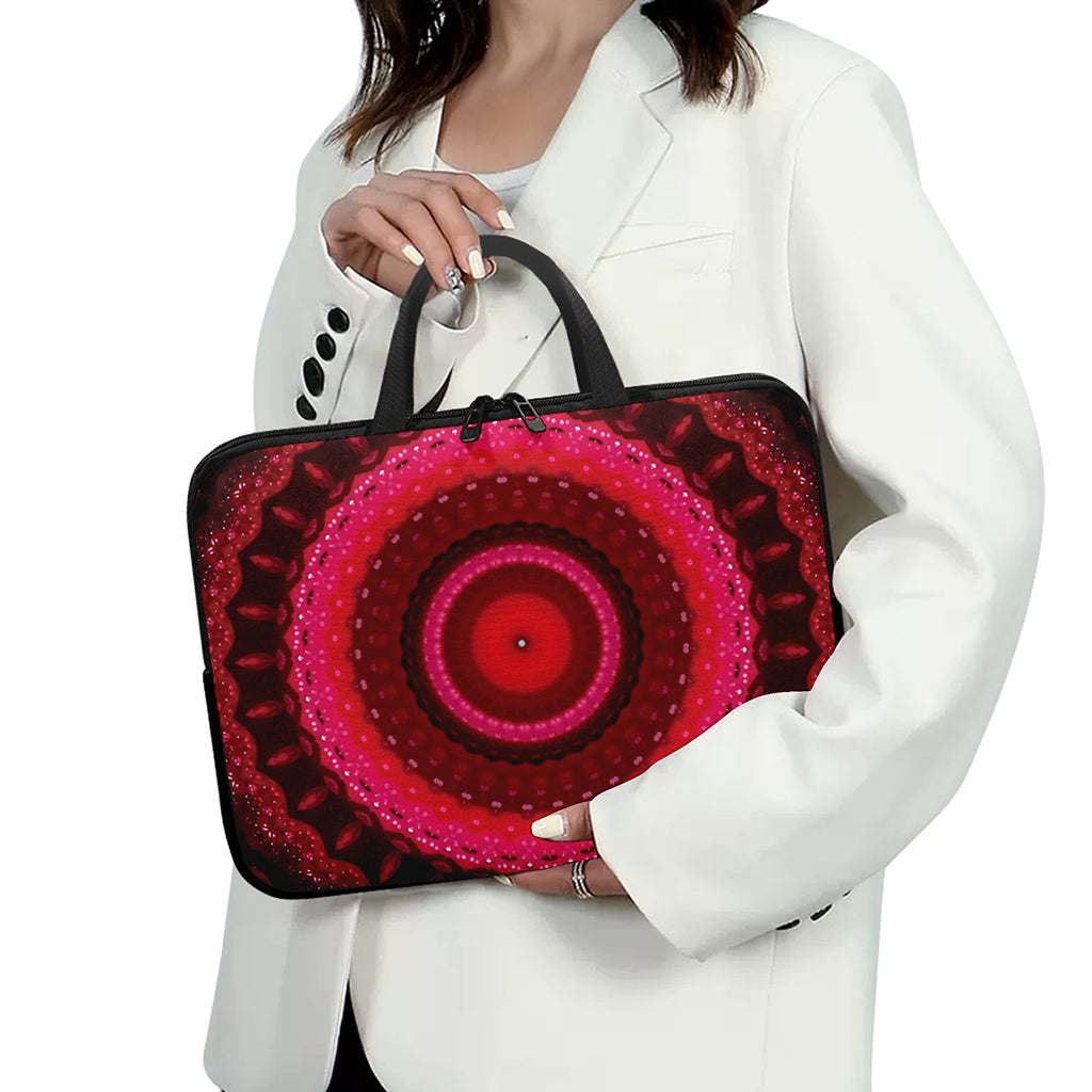 Red Kaleidoscope Print Laptop Sleeve With Handle