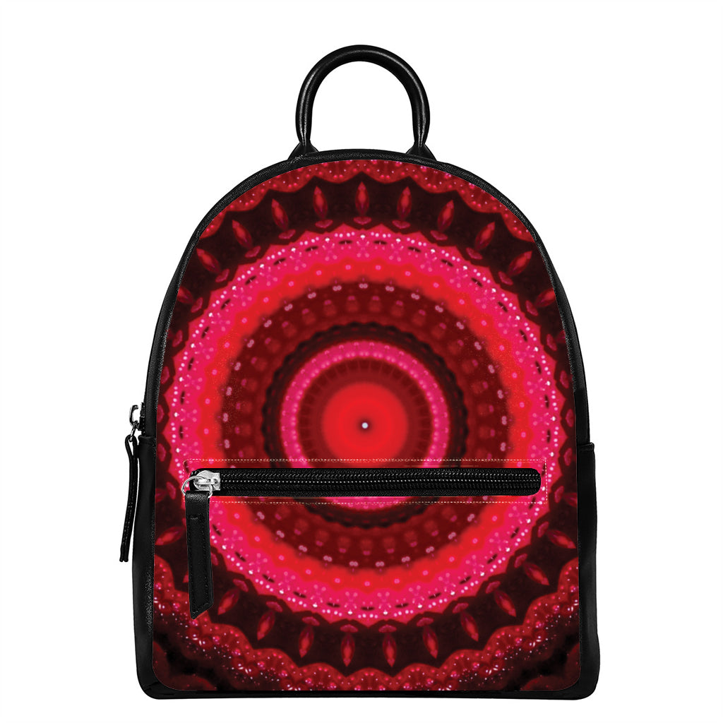 Red Kaleidoscope Print Leather Backpack