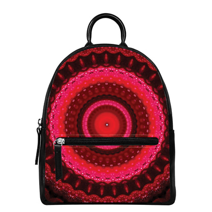 Red Kaleidoscope Print Leather Backpack