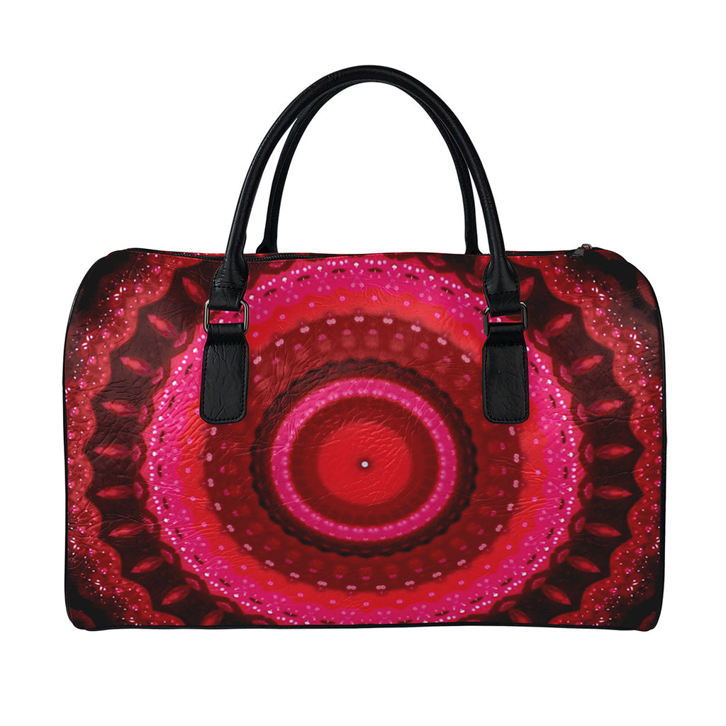 Red Kaleidoscope Print Leather Duffle Bag