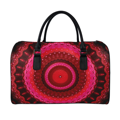 Red Kaleidoscope Print Leather Duffle Bag