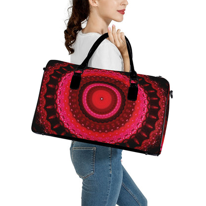 Red Kaleidoscope Print Leather Duffle Bag