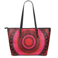Red Kaleidoscope Print Leather Tote Bag With Zipper