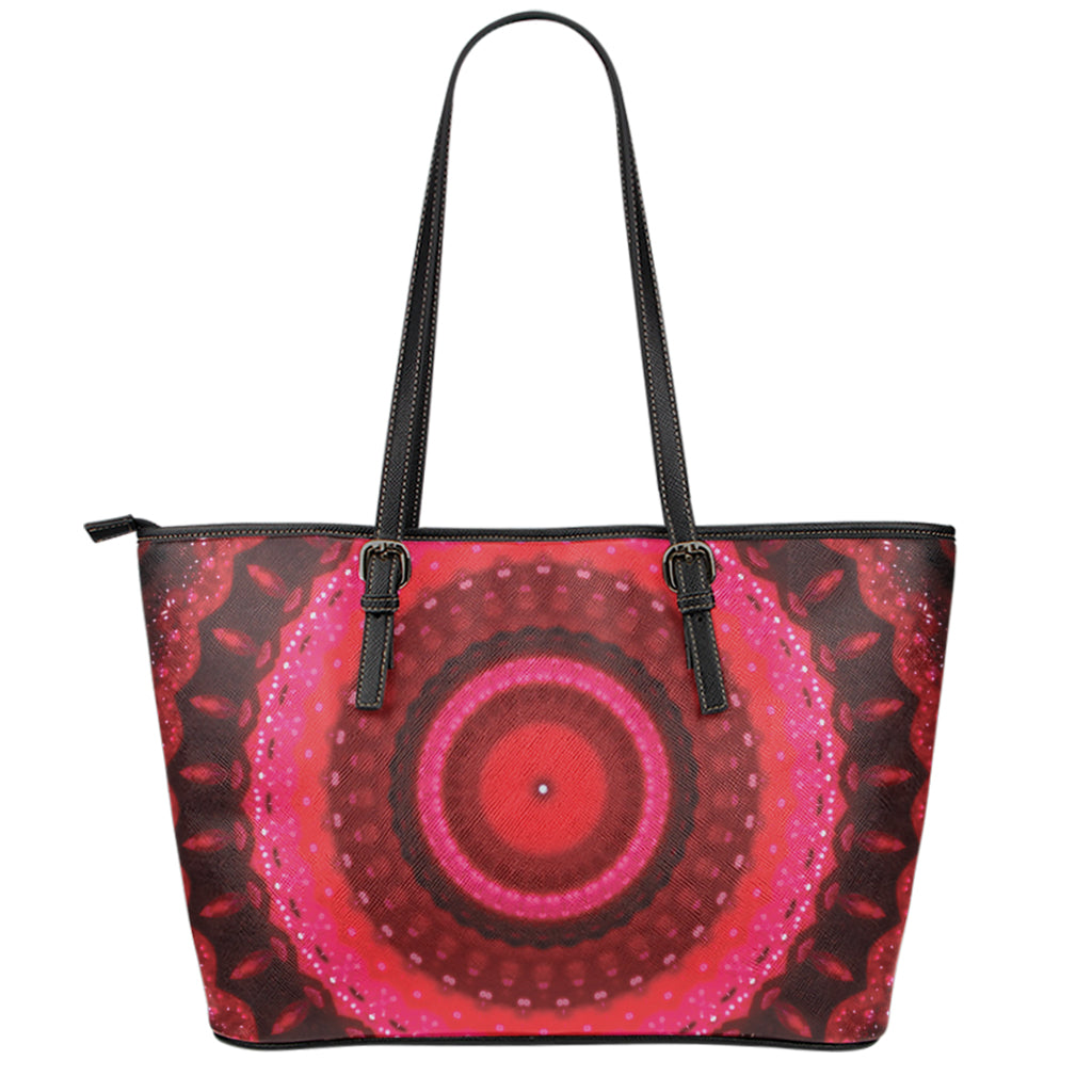 Red Kaleidoscope Print Leather Tote Bag