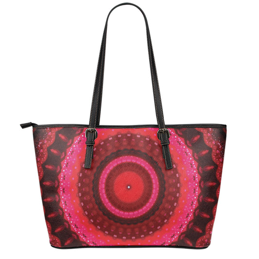 Red Kaleidoscope Print Leather Tote Bag