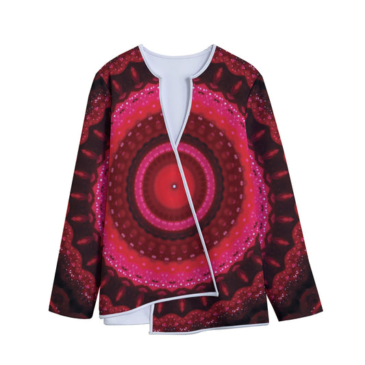 Red Kaleidoscope Print Long Sleeve Short Coat