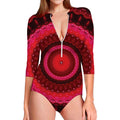 Red Kaleidoscope Print Long Sleeve Swimsuit