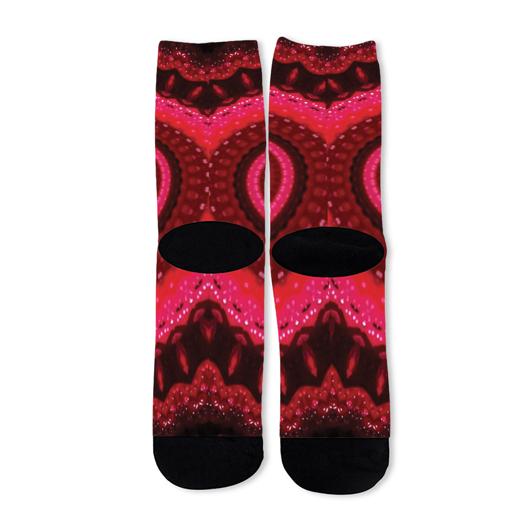 Red Kaleidoscope Print Long Socks