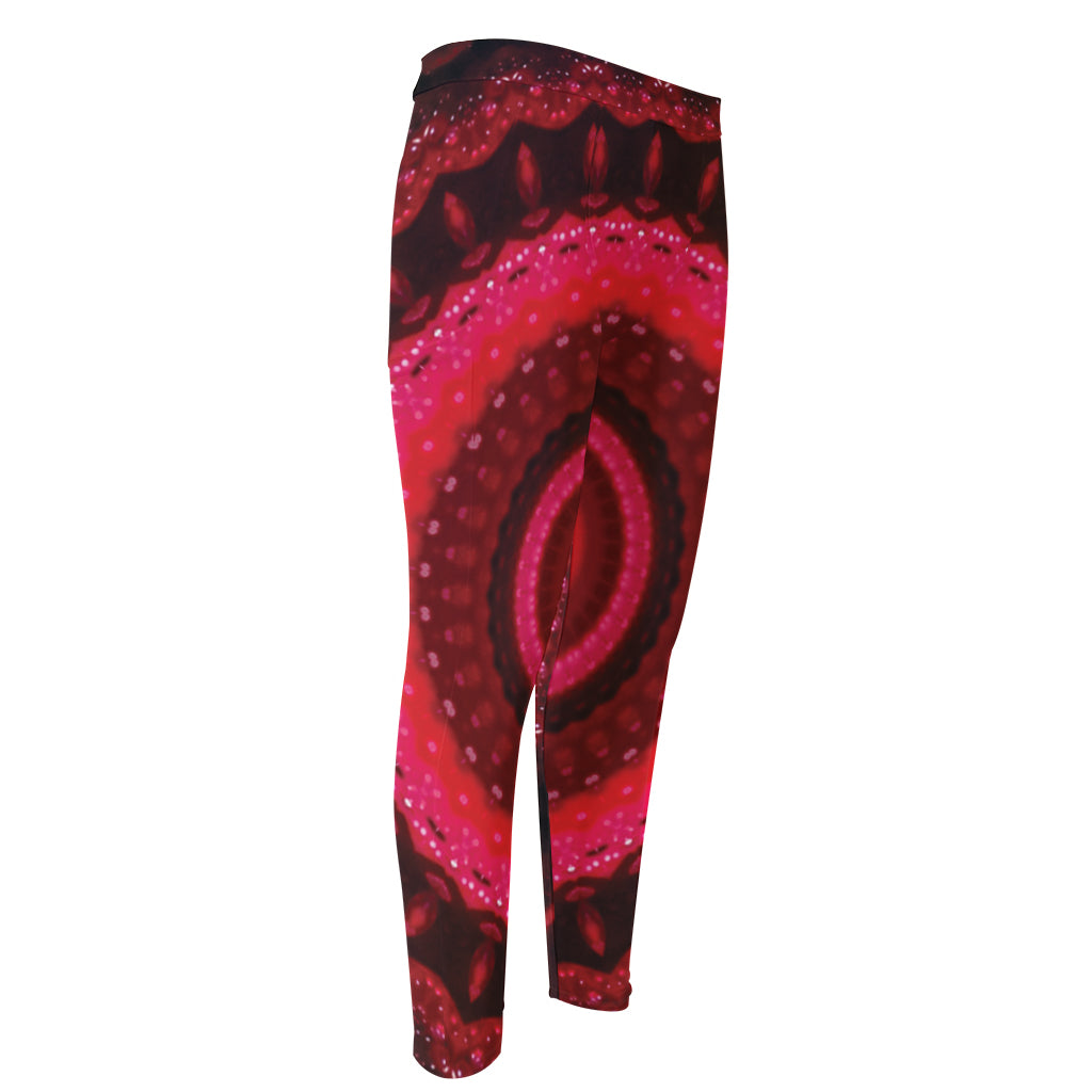 Red Kaleidoscope Print Men's Compression Pants