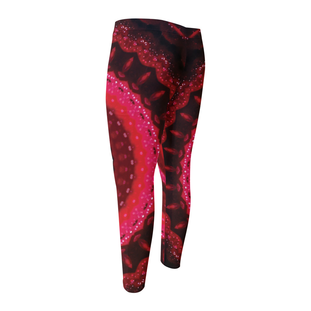 Red Kaleidoscope Print Men's Compression Pants