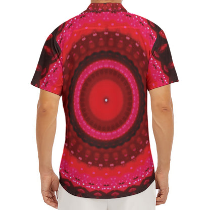 Red Kaleidoscope Print Men's Deep V-Neck Shirt