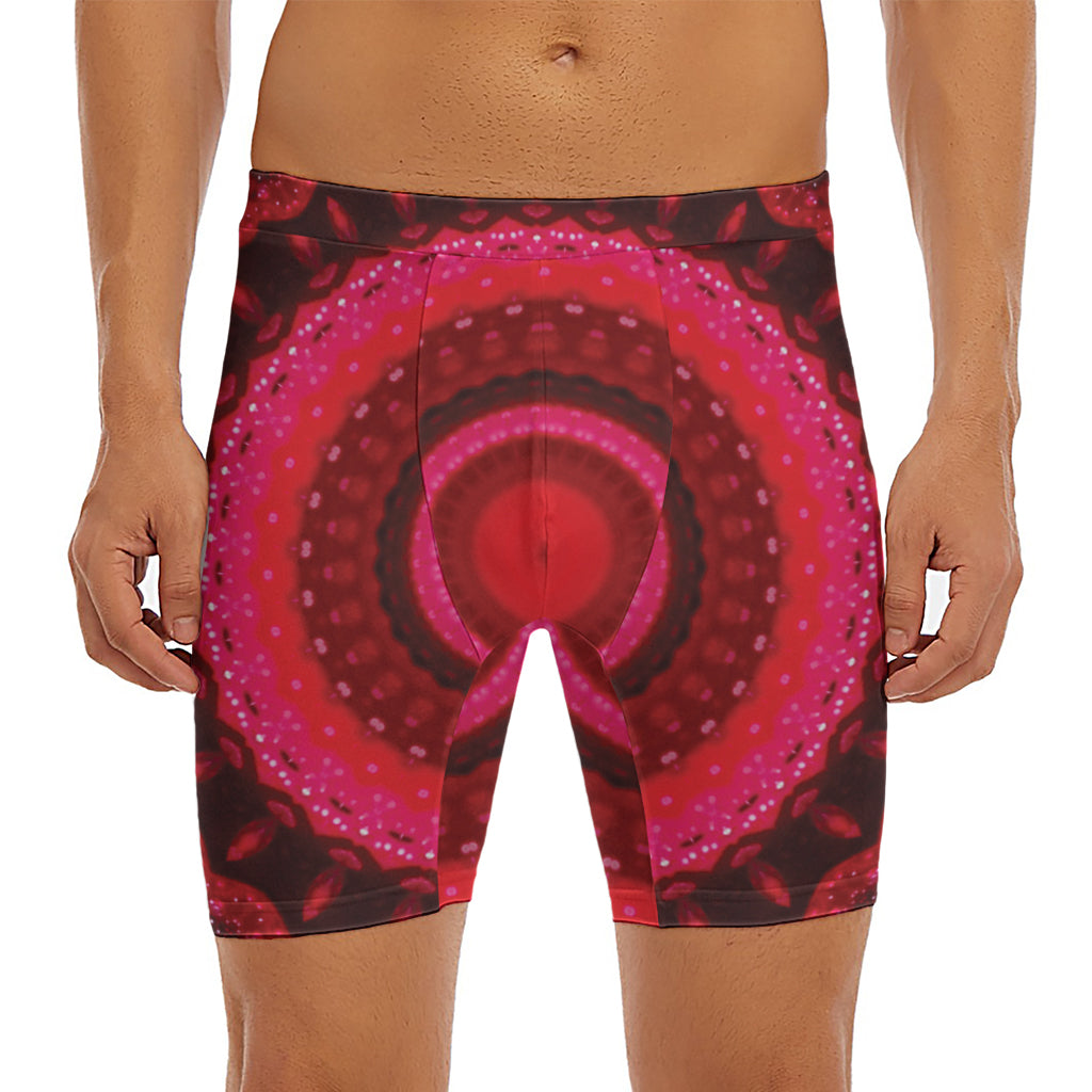 Red Kaleidoscope Print Men's Long Boxer Briefs