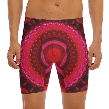 Red Kaleidoscope Print Men's Long Boxer Briefs