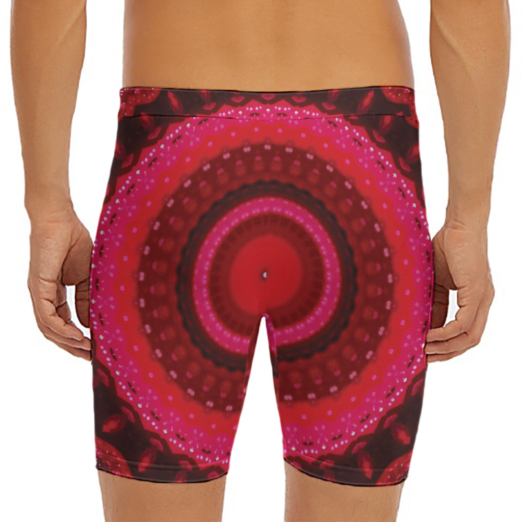 Red Kaleidoscope Print Men's Long Boxer Briefs