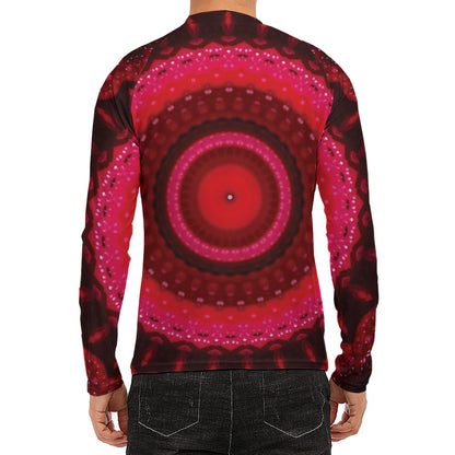 Red Kaleidoscope Print Men's Long Sleeve Rash Guard