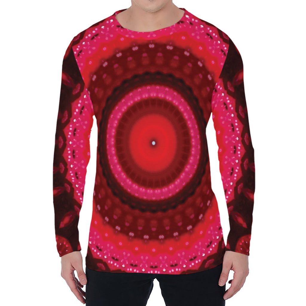 Red Kaleidoscope Print Men's Long Sleeve T-Shirt