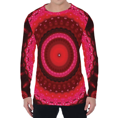 Red Kaleidoscope Print Men's Long Sleeve T-Shirt