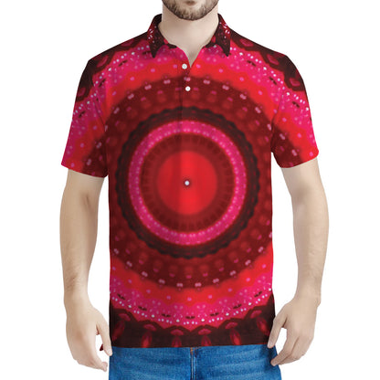 Red Kaleidoscope Print Men's Polo Shirt