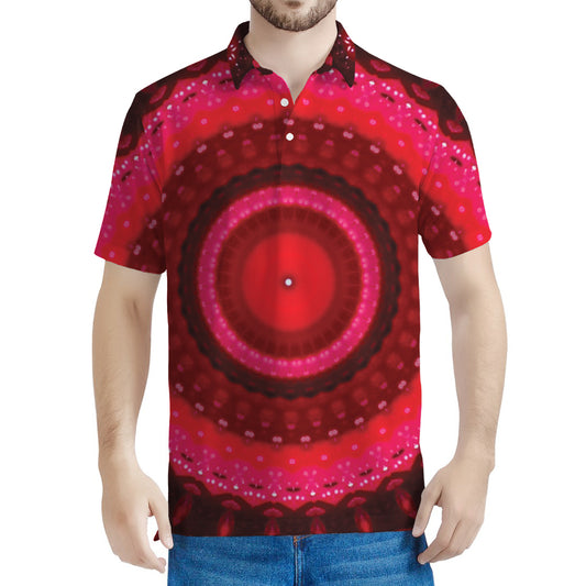 Red Kaleidoscope Print Men's Polo Shirt