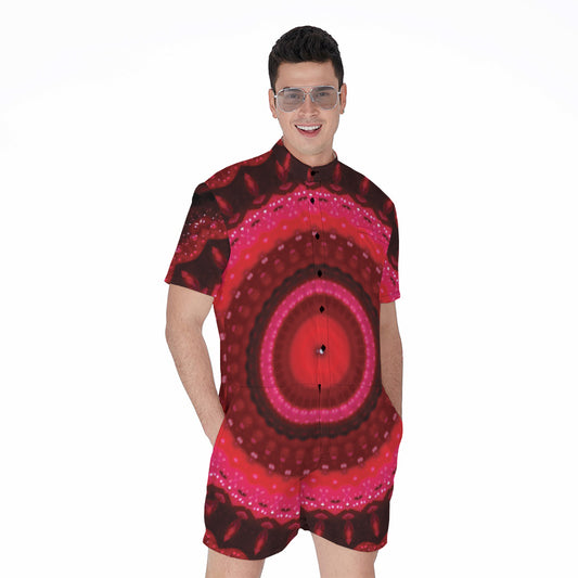 Red Kaleidoscope Print Men's Rompers
