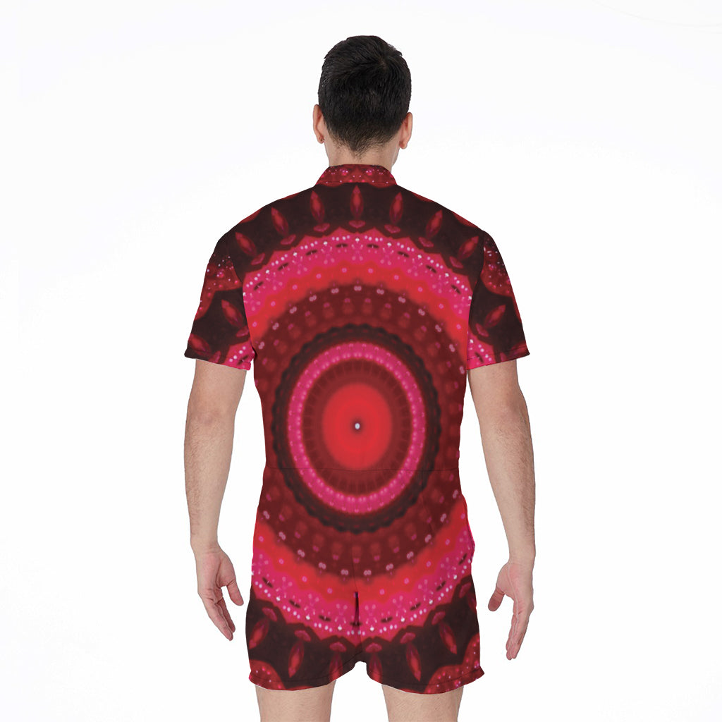 Red Kaleidoscope Print Men's Rompers