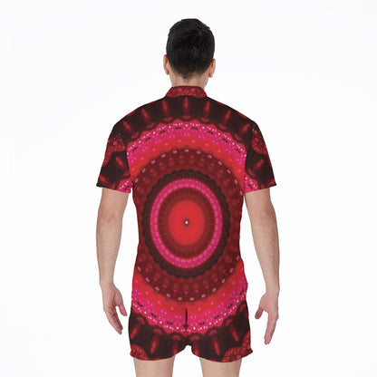 Red Kaleidoscope Print Men's Rompers