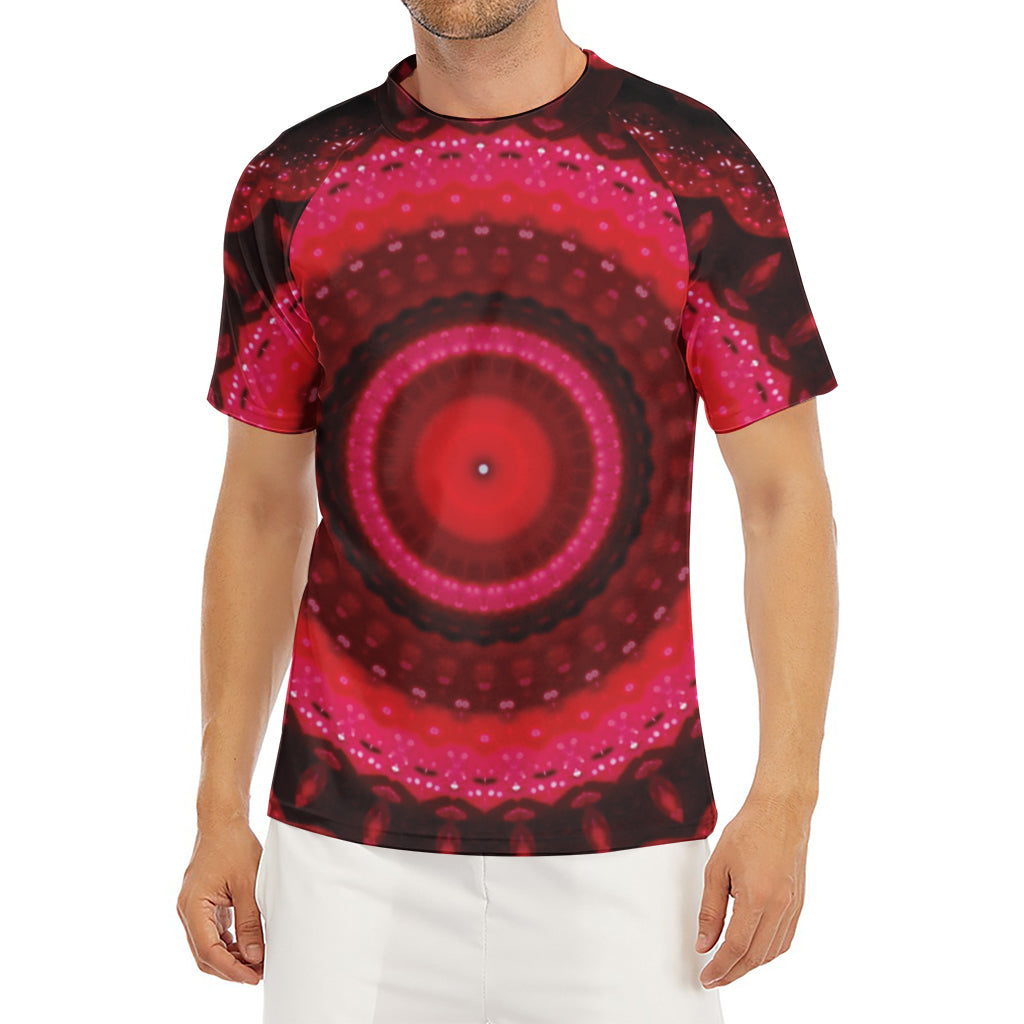 Red Kaleidoscope Print Men's Short Sleeve Rash Guard