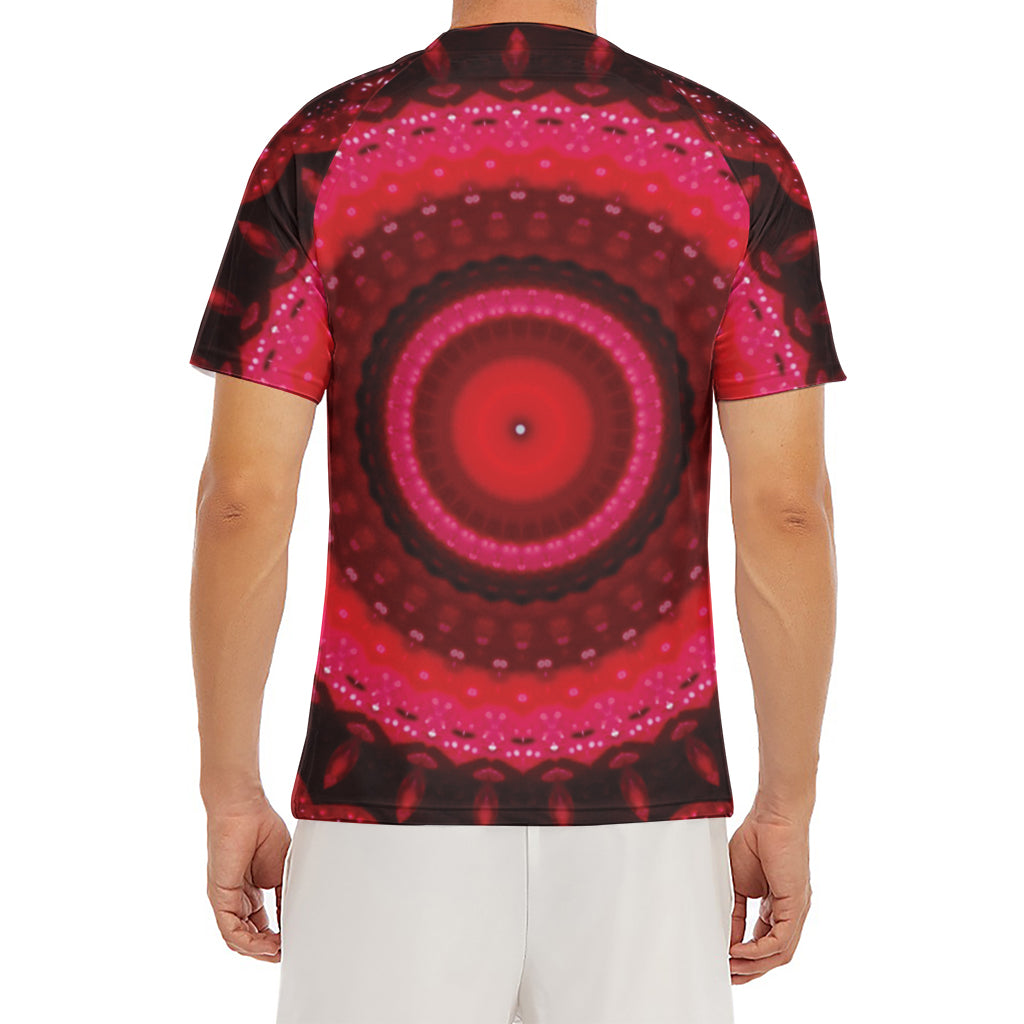 Red Kaleidoscope Print Men's Short Sleeve Rash Guard