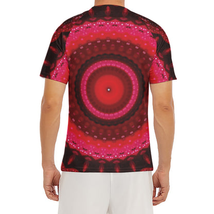 Red Kaleidoscope Print Men's Short Sleeve Rash Guard