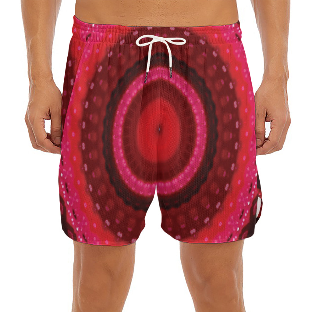 Red Kaleidoscope Print Men's Split Running Shorts
