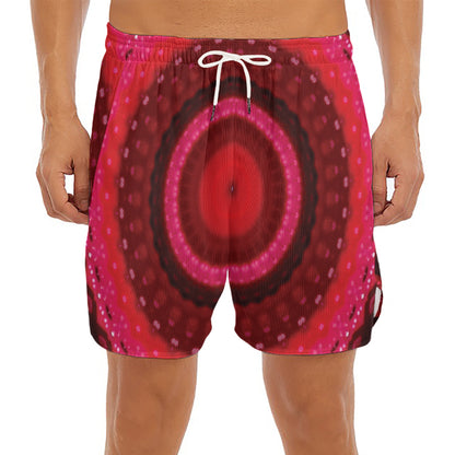 Red Kaleidoscope Print Men's Split Running Shorts