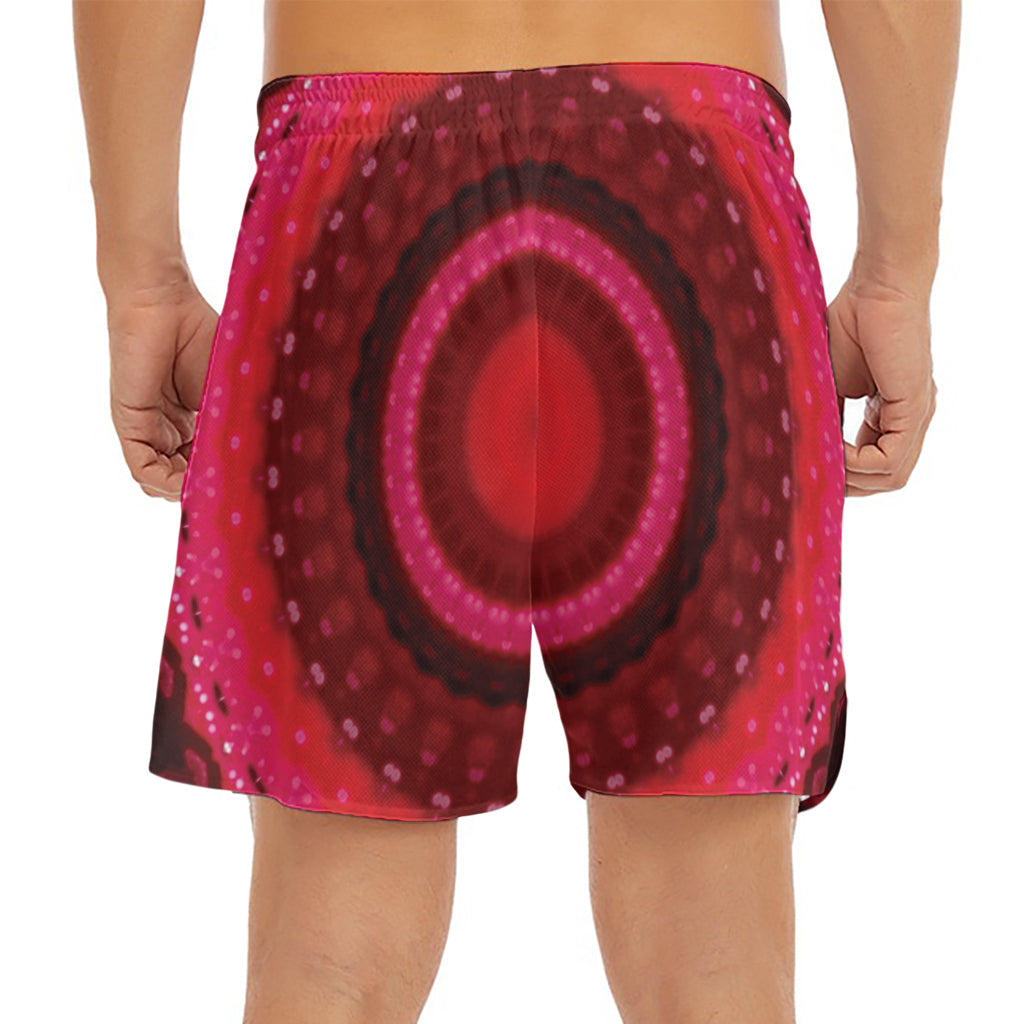 Red Kaleidoscope Print Men's Split Running Shorts