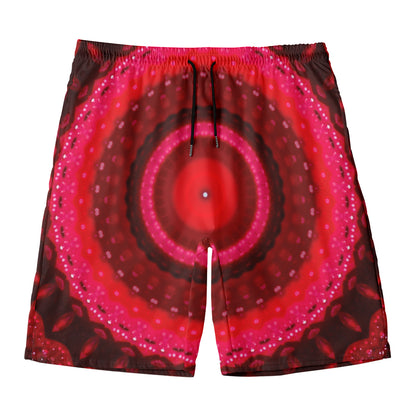 Red Kaleidoscope Print Men's Swim Trunks